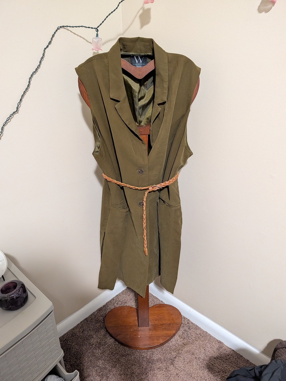 Sleeveless Olive Green Trench Vest - W by Worthington